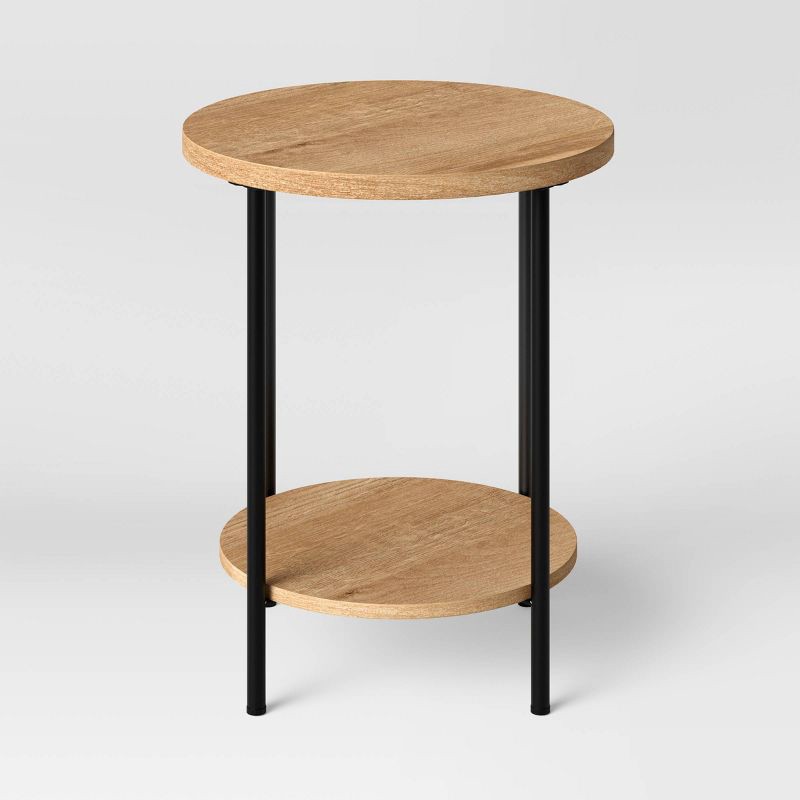 slide 3 of 4, Wood and Metal Round Dorm End Table Natural - Room Essentials™: Modern Style, Steel Frame, 22.4" High, 1 ct