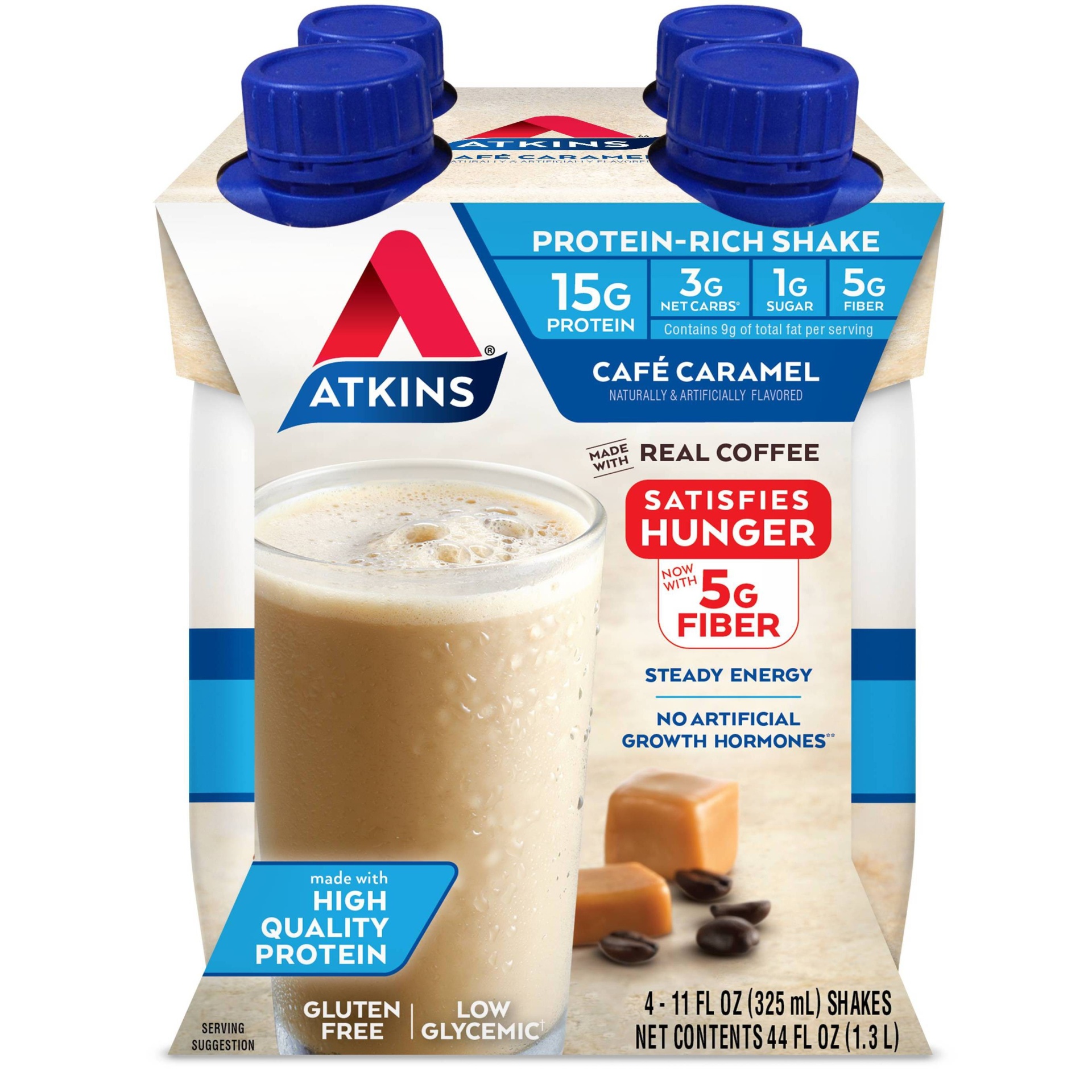 slide 1 of 8, Atkins Dietary Supplement Shake - Caramel, 4 ct; 11 fl oz