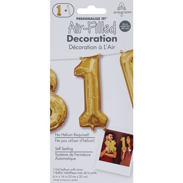 slide 1 of 1, Rainbow Balloons Air Balloon Num #1 Gold, 1 ct