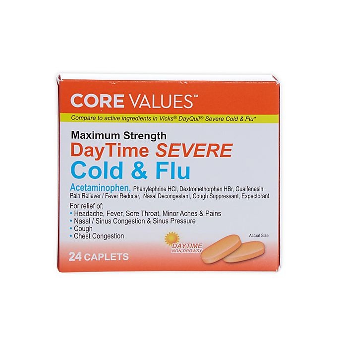 slide 1 of 2, Core Values Severe Cold & Flu Caplets, 24 ct