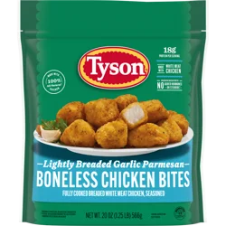 Tyson Lightly Breaded Garlic Parmesan Boneless Chicken Bites, Fully Cooked