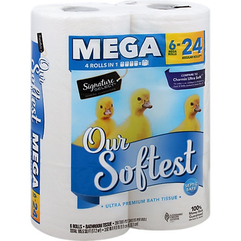 slide 1 of 1, Signature Care Bathroom Tissue Ultra Our Softest Mega Roll 2 Ply Wrapper, 6 ct