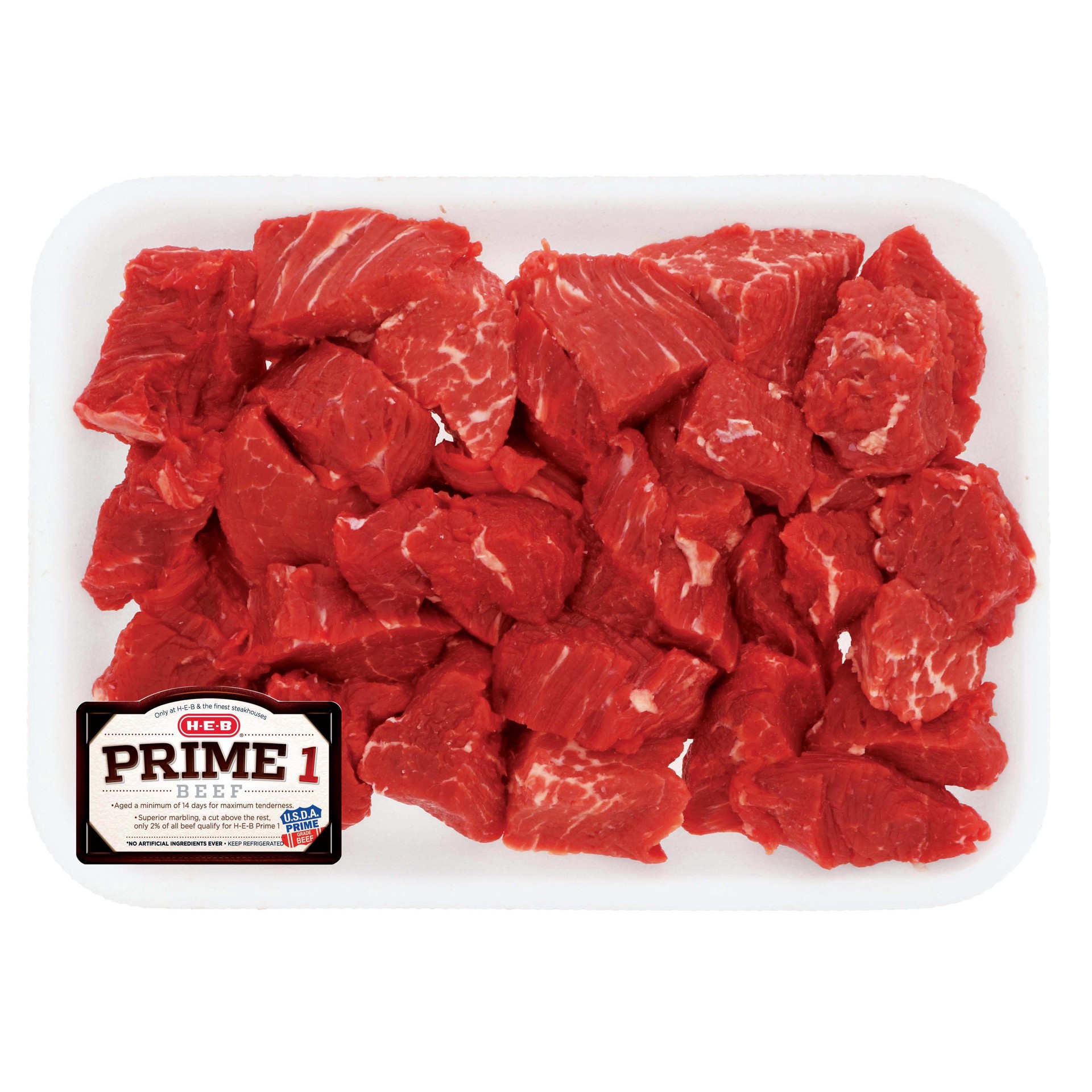 slide 1 of 1, H-E-B Prime 1 Beef Tenderloin Tips, per lb