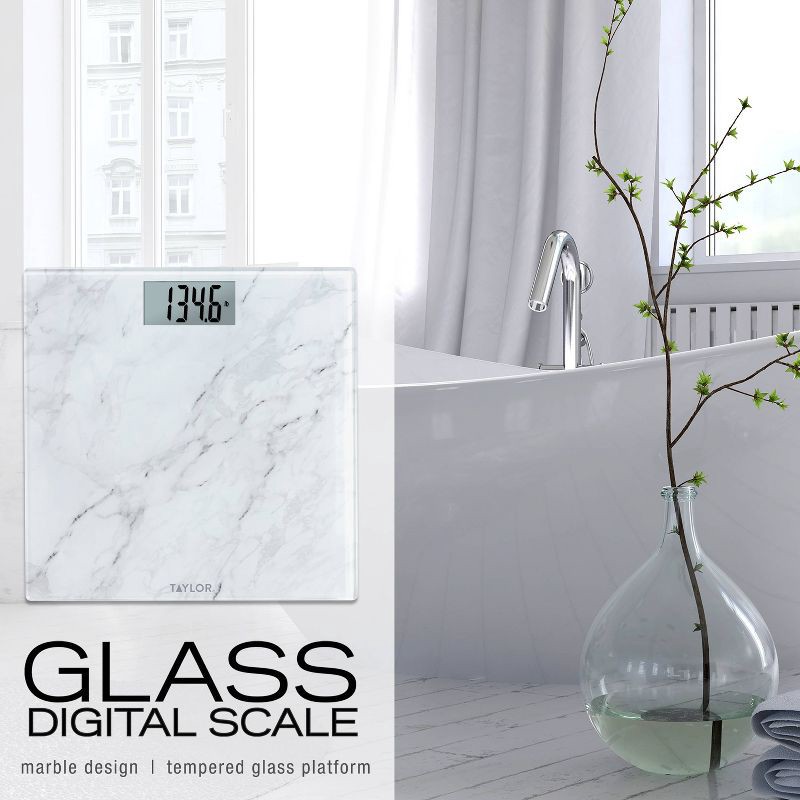 slide 2 of 8, Taylor Digital Glass Bathroom Scale - Marble Design White, 1 ct