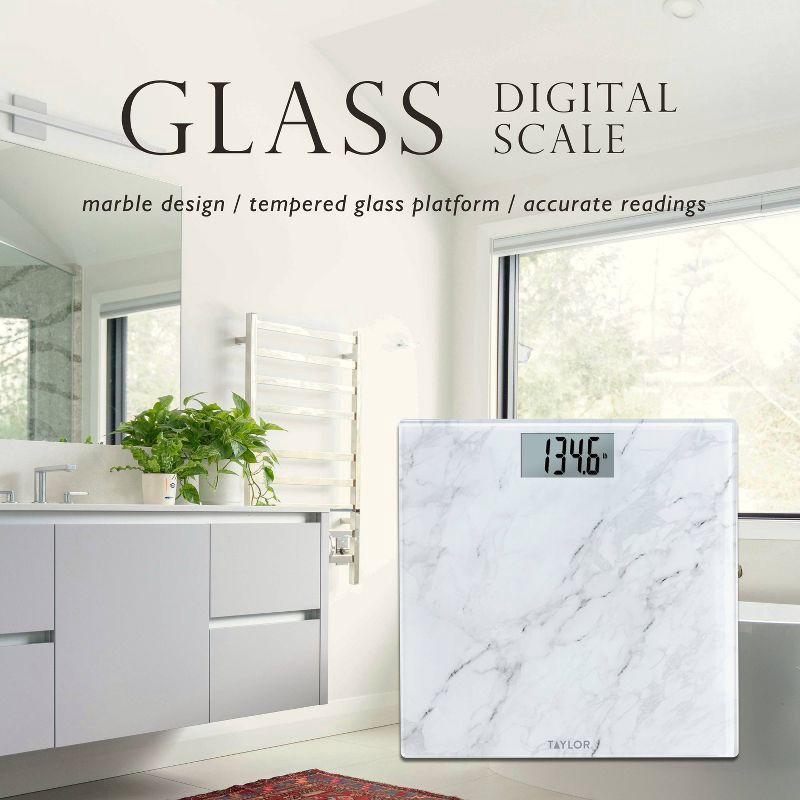 slide 5 of 10, Taylor Digital Glass Bathroom Scale - Marble Design White, 1 ct
