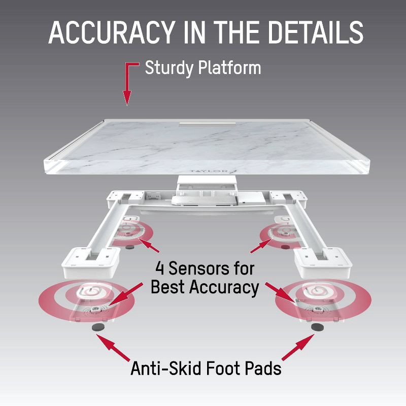 slide 5 of 8, Taylor Digital Glass Bathroom Scale - Marble Design White, 1 ct