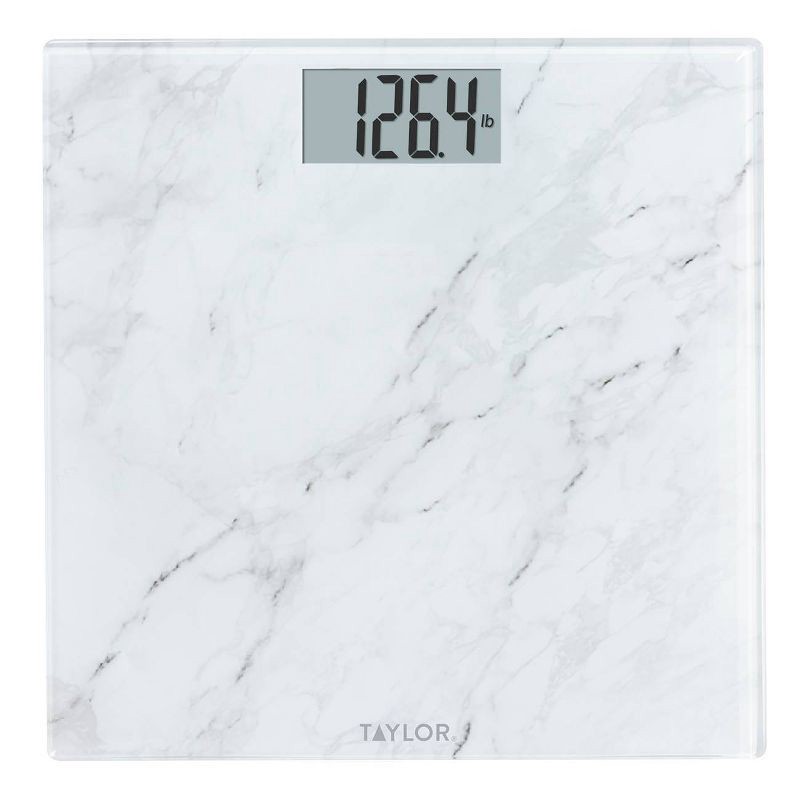 slide 1 of 8, Taylor Digital Glass Bathroom Scale - Marble Design White, 1 ct