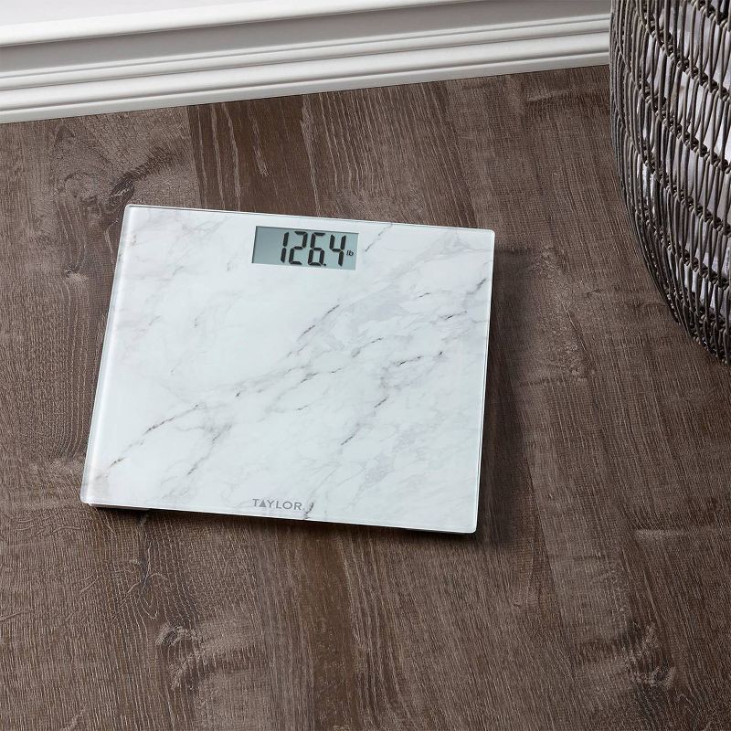 slide 8 of 10, Taylor Digital Glass Bathroom Scale - Marble Design White, 1 ct