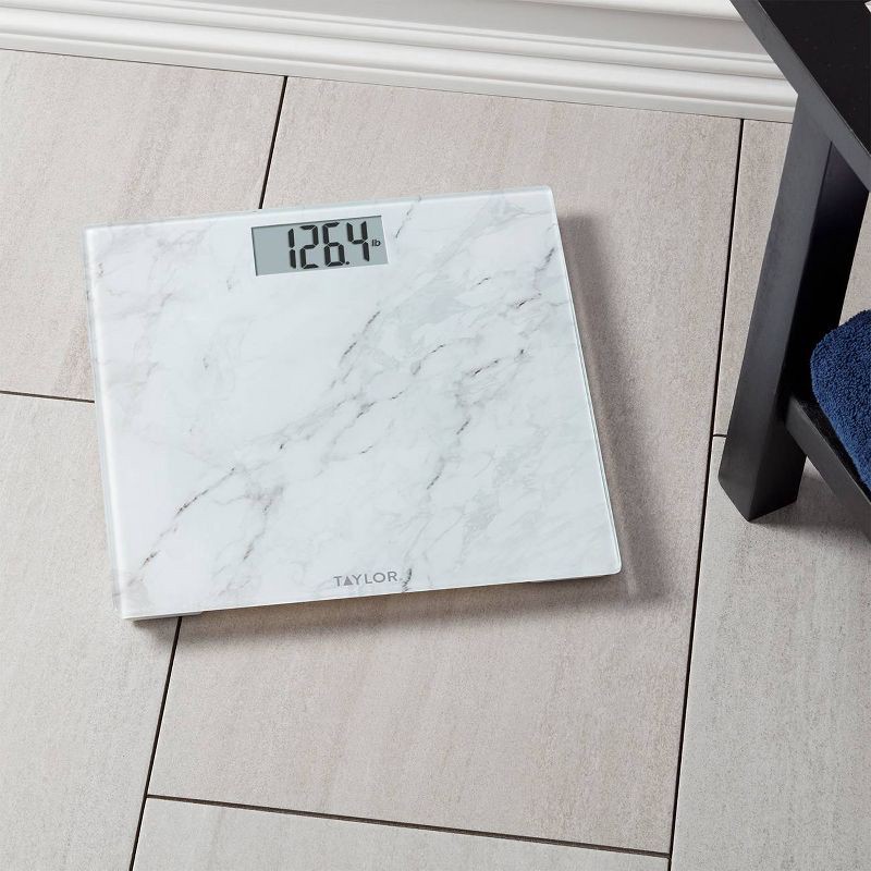 slide 9 of 10, Taylor Digital Glass Bathroom Scale - Marble Design White, 1 ct