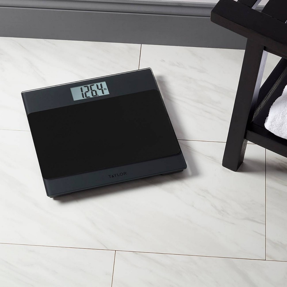 slide 3 of 5, Glass Digital Scale with Anti-Slip Mat Gray/Black - Taylor, 1 ct