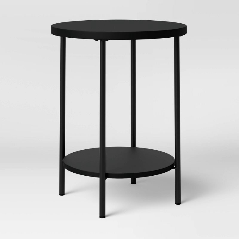 slide 1 of 4, Wood and Metal Round End Table Black - Room Essentials™, 1 ct