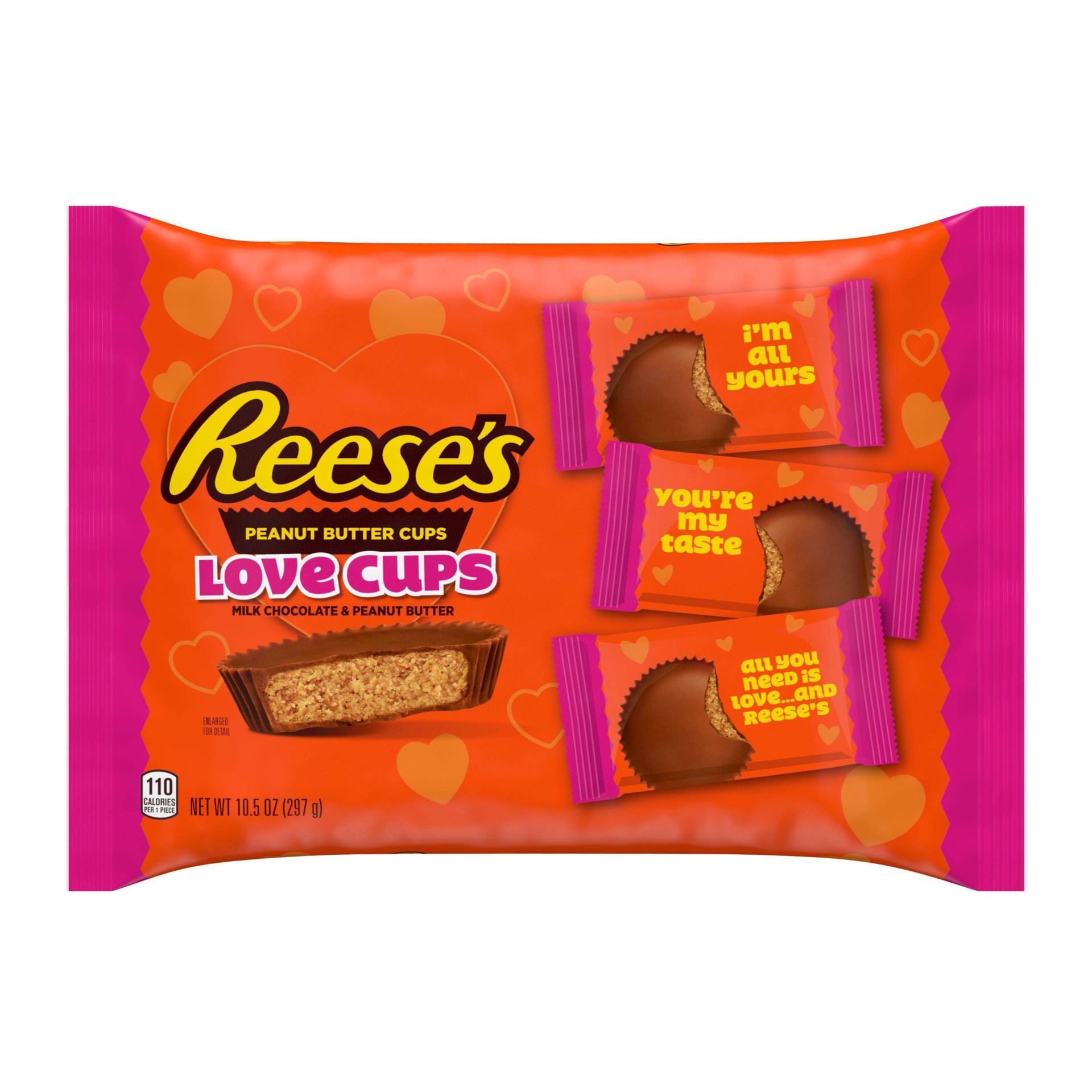 slide 1 of 4, Reese's Valentine's Day Peanut Butter Cups Love Cups Snack Size, 10.5 oz