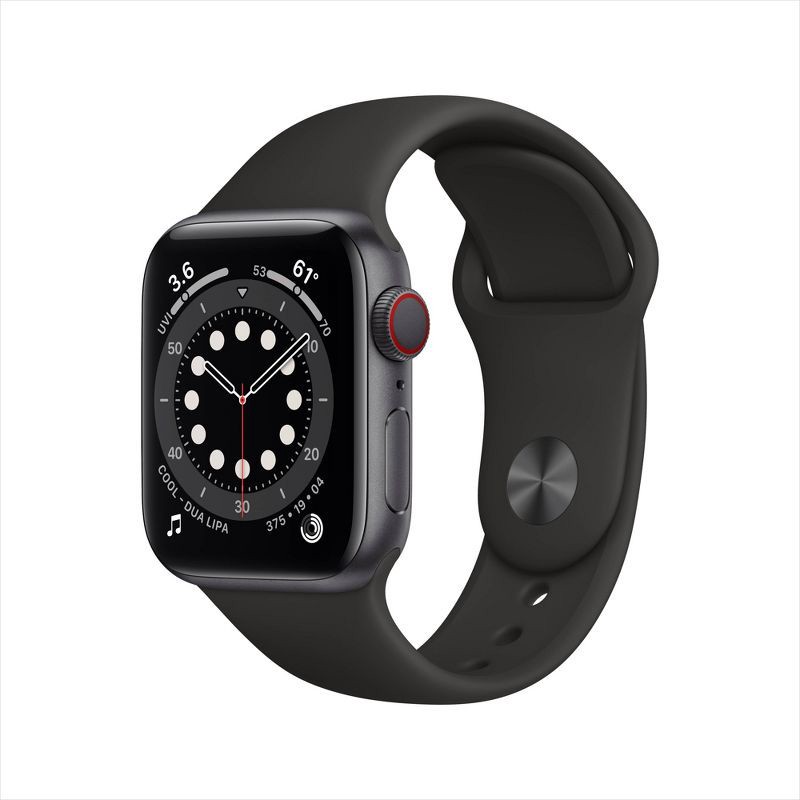 slide 1 of 6, Apple Watch Series 6 GPS + Cellular, 40mm Space Gray Aluminum Case with Black Sport Band, 1 ct