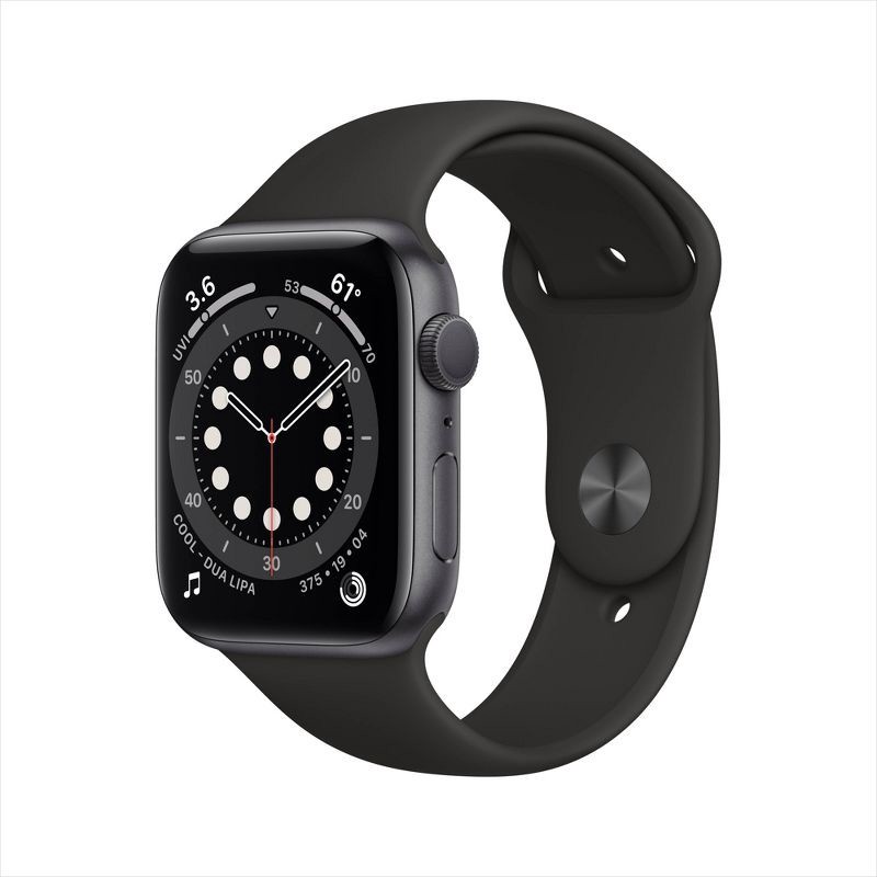 slide 1 of 6, Apple Watch Series 6 GPS 44mm Space Gray Aluminum Case with Black Sport Band, 1 ct