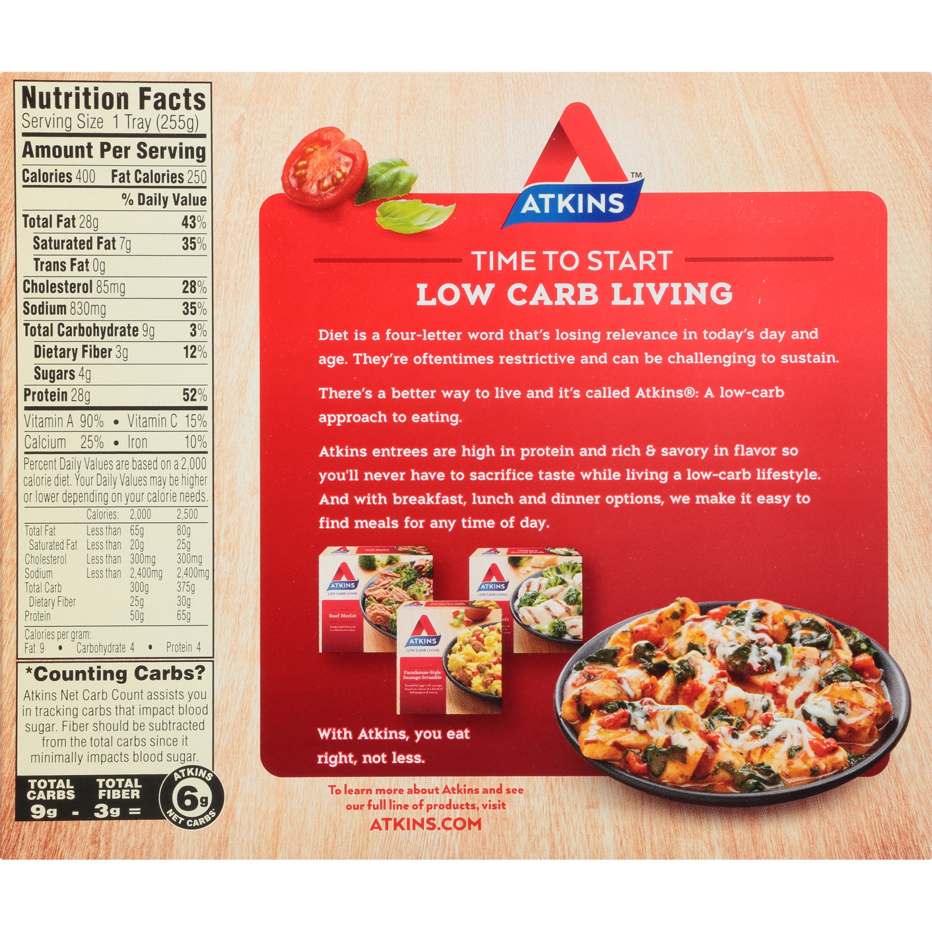 slide 3 of 8, Atkins Chicken Margherita, 9 oz