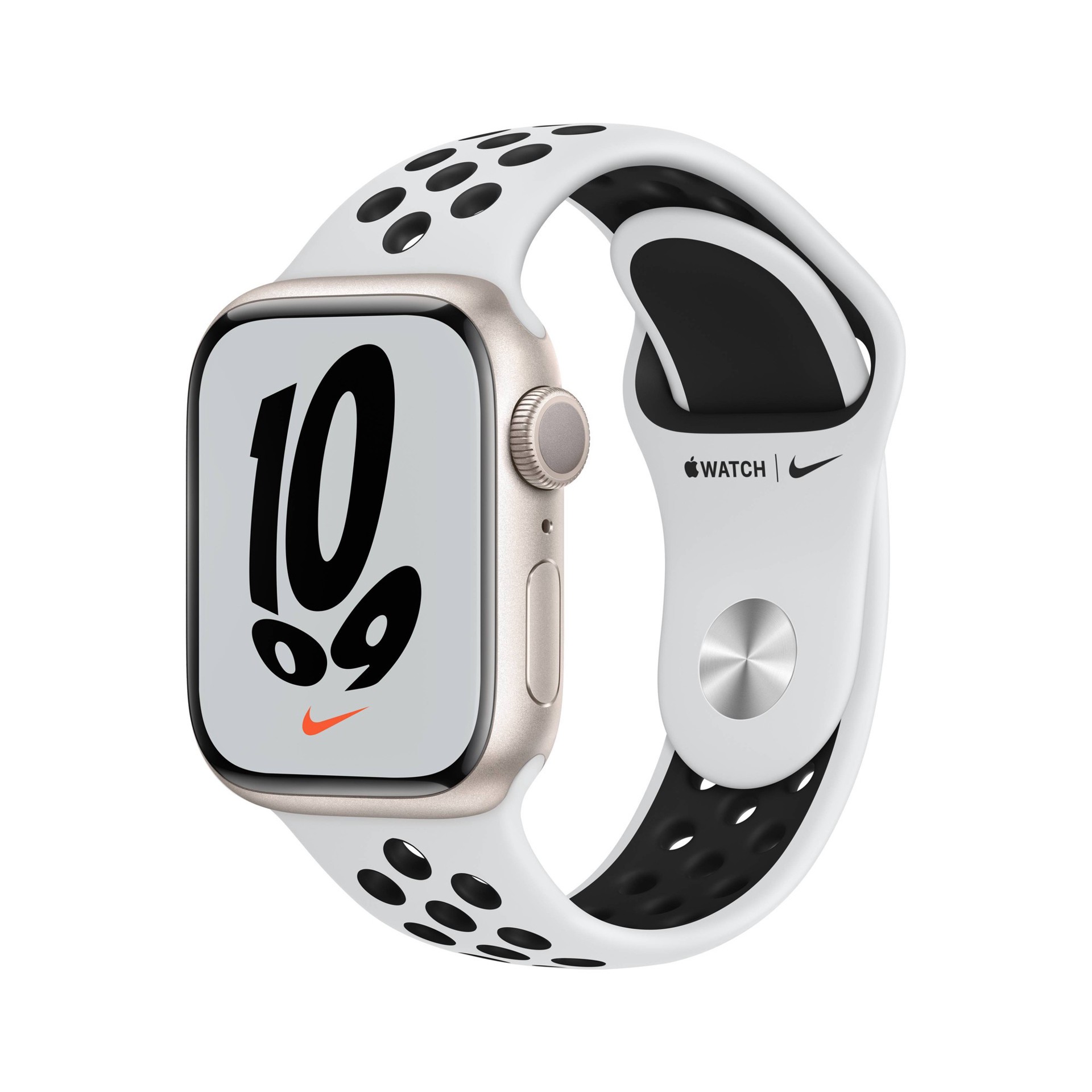 Apple Watch Series 7 (GPS) With Nike Sport Band 45mm Starlight Aluminium  Case.