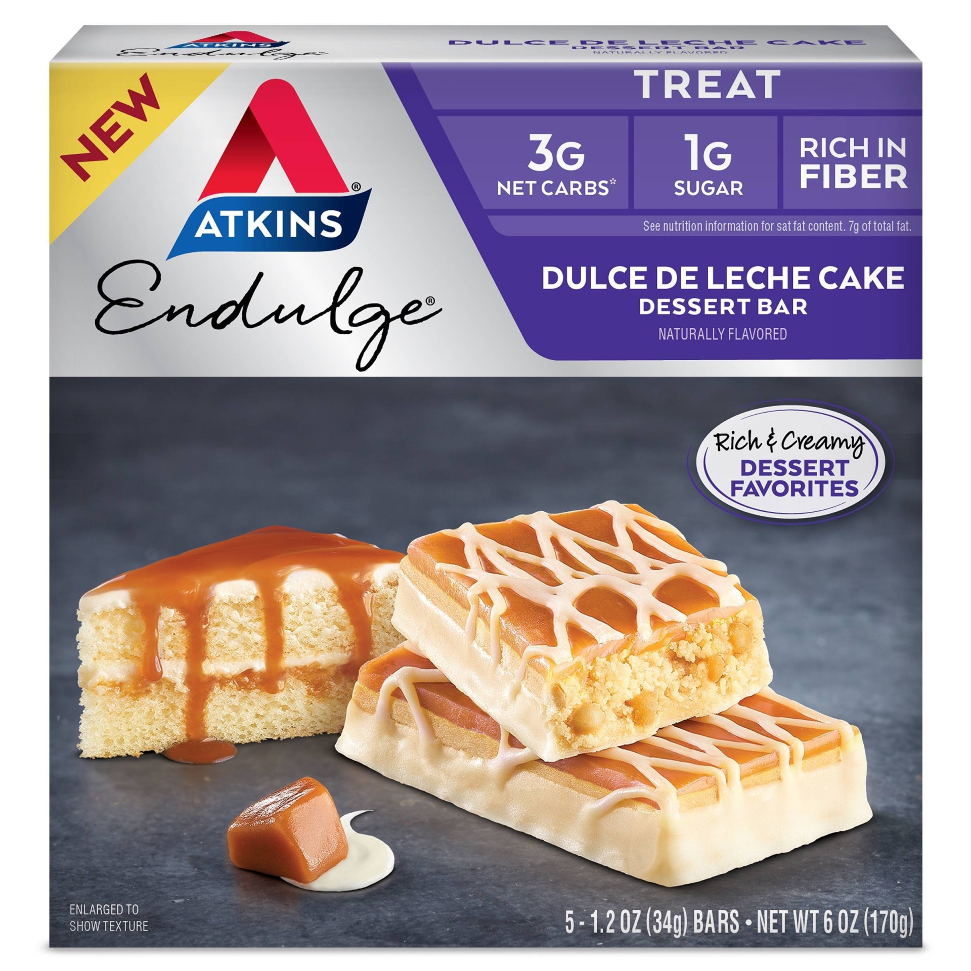 slide 1 of 3, Atkins Endulge Dessert Bars - Dulce de Leche, 5 ct