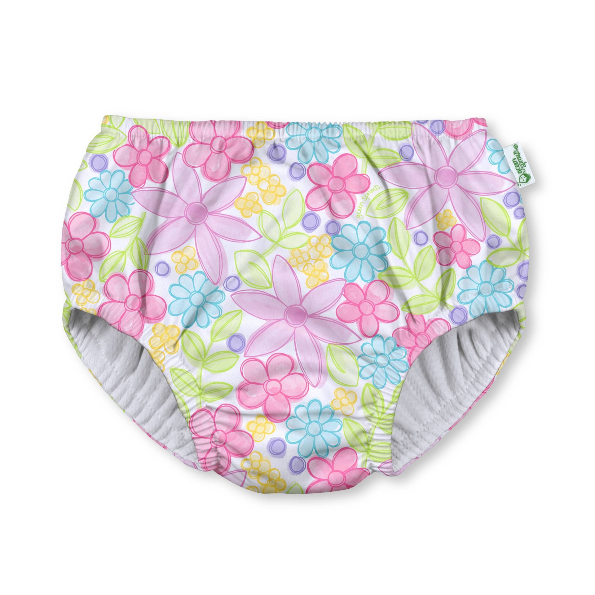 slide 1 of 3, green sprouts Baby Girls' Watercolor Flowers Pull-Up Absorbent Reusable Swim Diaper - White 6-12M, 1 ct