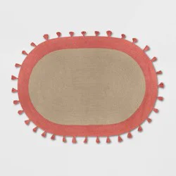 4'x5'6" Oval Braided Border Kids' Rug Rose Pink - Pillowfort™: Cotton, Flat Pile, Indoor, Bedroom Decor