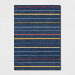 4'x5'6" Striped Kids' Rug Navy Blue - Pillowfort™