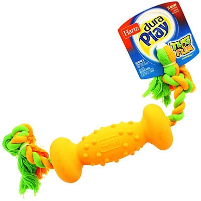 slide 1 of 1, Hartz Dura Play Tug Of Fun Dumbbell Dog Toy, 1 ct