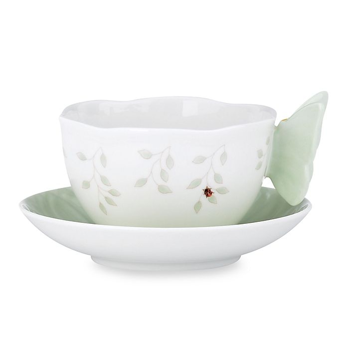 slide 1 of 1, Lenox Butterfly Meadow Green Cup and Saucer Set, 1 ct