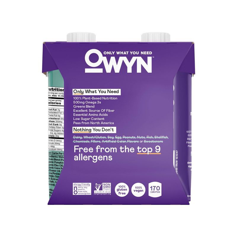 slide 2 of 4, OWYN 20g Dairy Free Protein Shake Cookies and Creamless Non-Caffeinated - 4pk/44.6 fl oz, 20 gram, 4 ct, 44.6 fl oz