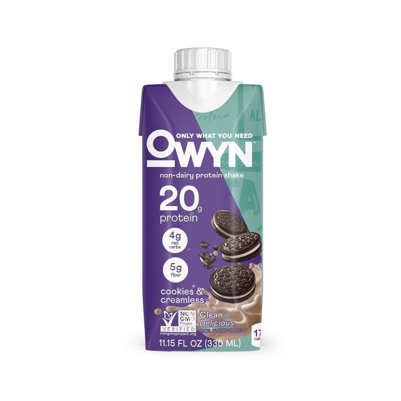 slide 4 of 4, OWYN 20g Dairy Free Protein Shake Cookies and Creamless Non-Caffeinated - 4pk/44.6 fl oz, 20 gram, 4 ct, 44.6 fl oz