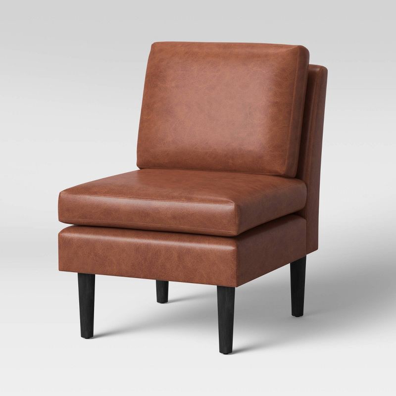 slide 2 of 2, Gelbin Faux Leather Slipper Chair with Wood Legs Caramel (FA) - Threshold™, 1 ct