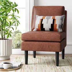 Gelbin Faux Leather Slipper Chair with Wood Legs Caramel (FA) - Threshold™