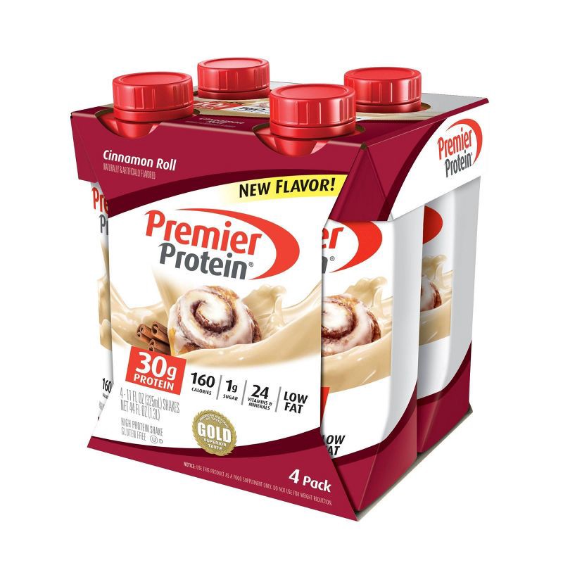 slide 2 of 7, Premier Protein Nutritional Shake - Cinnamon Roll - 11 fl oz/4pk, 4 ct; 11 fl oz