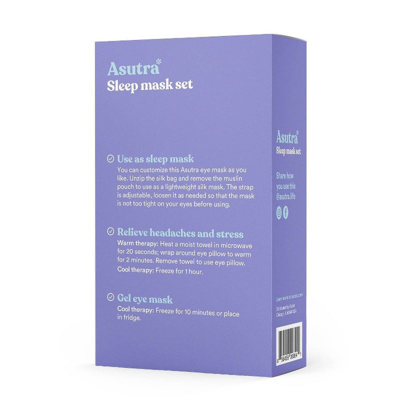 slide 2 of 9, Asutra Natural Sleep Mask Set with Weighted Lavender Silk Eye Pillow & Cooling Gel Mask - 2pc, 2 ct