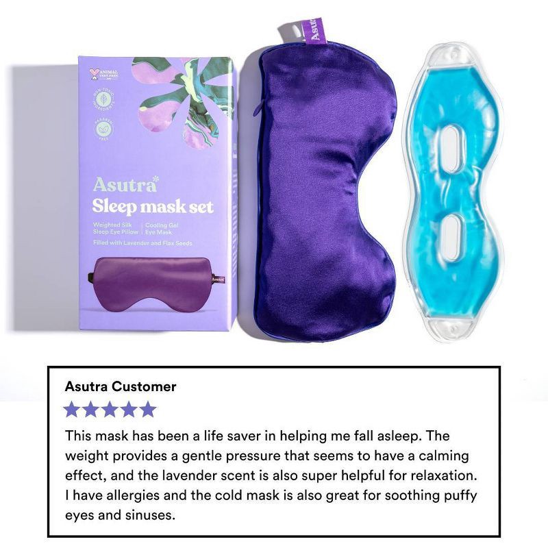 slide 9 of 9, Asutra Natural Sleep Mask Set with Weighted Lavender Silk Eye Pillow & Cooling Gel Mask - 2pc, 2 ct