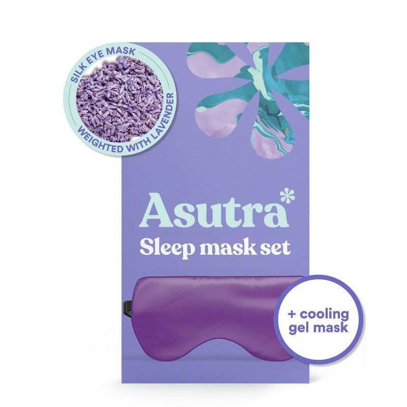 slide 1 of 9, Asutra Natural Sleep Mask Set with Weighted Lavender Silk Eye Pillow & Cooling Gel Mask - 2pc, 2 ct