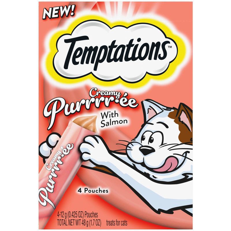 slide 1 of 7, Temptations Creamy Puree with Salmon Lickable Squeezable Adult Cat Treats - 1.7oz, 1.7 oz