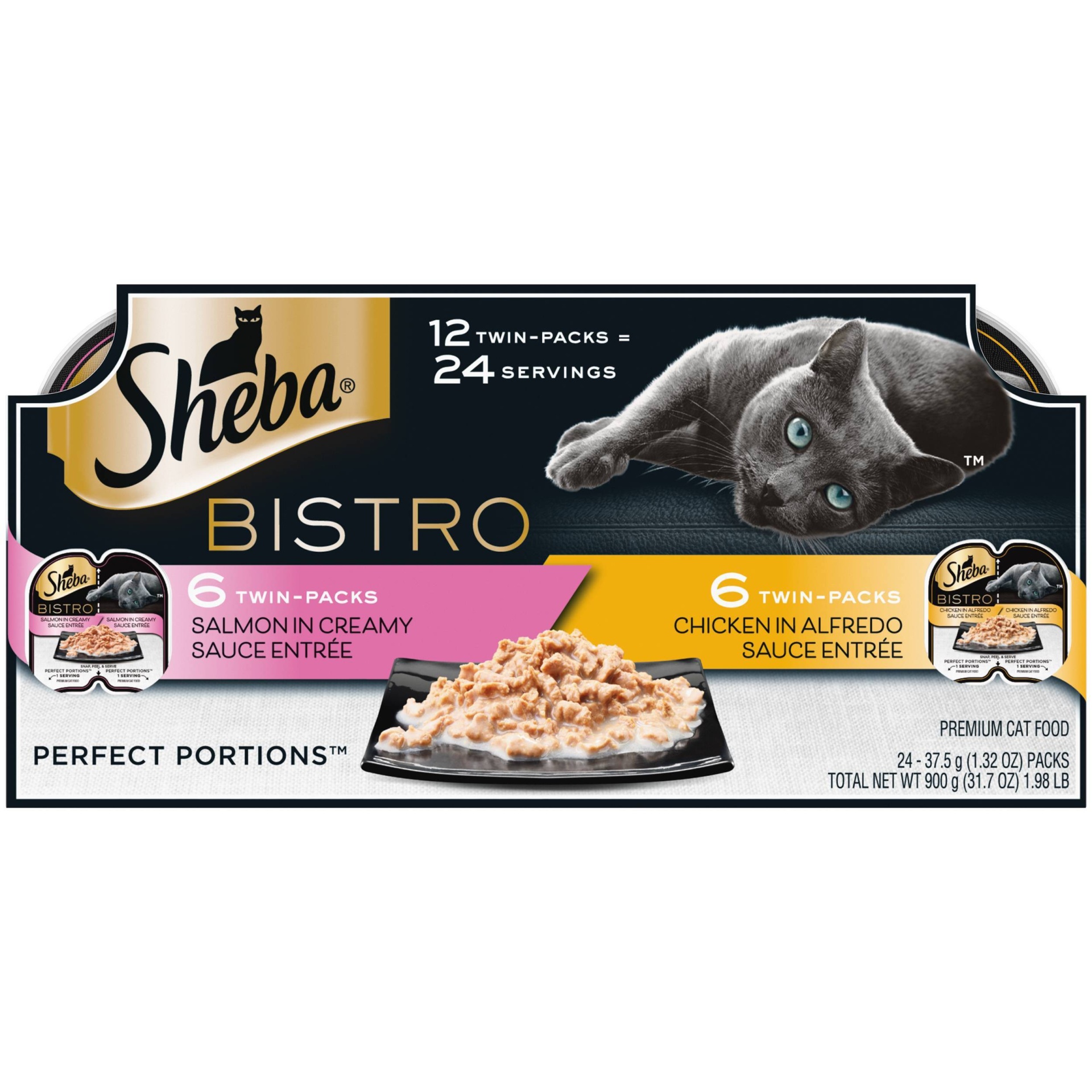 slide 1 of 5, Sheba Perfect Portions Bistro Salmon in Creamy Sauce & Chicken in Alfredo Sauce Wet Cat Food Variety Pack, 2.6 oz, 12 ct