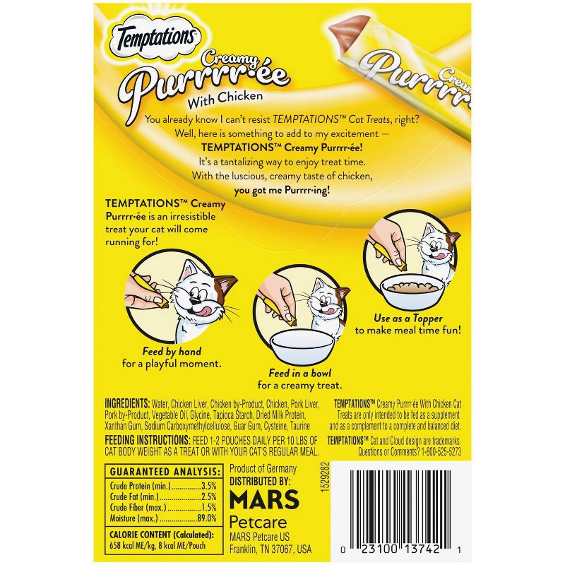 slide 2 of 15, Temptations Creamy Puree with Chicken Flavor Squeezable Lickable Cat Treats - 1.7oz, 1.7 oz