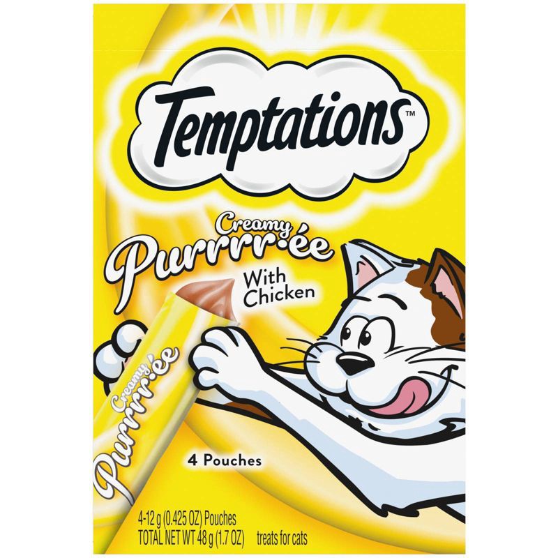 slide 1 of 7, Temptations Creamy Puree with Chicken Lickable Squeezable Adult Cat Treats - 1.7oz, 1.7 oz