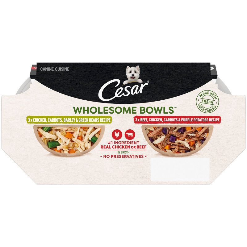 slide 2 of 10, Cesar Wholesome Bowls Chicken, Potato, Carrot, Vegetable and Beef Flavor Variety Pack Small Breed Wet Dog Food - 3oz/6ct, 6 ct; 3 oz