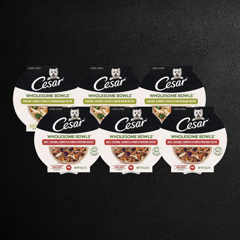 slide 3 of 10, Cesar Wholesome Bowls Chicken and Beef Flavor Variety Pack Small Breed Wet Dog Food - 3oz/6ct, 6 ct; 3 oz