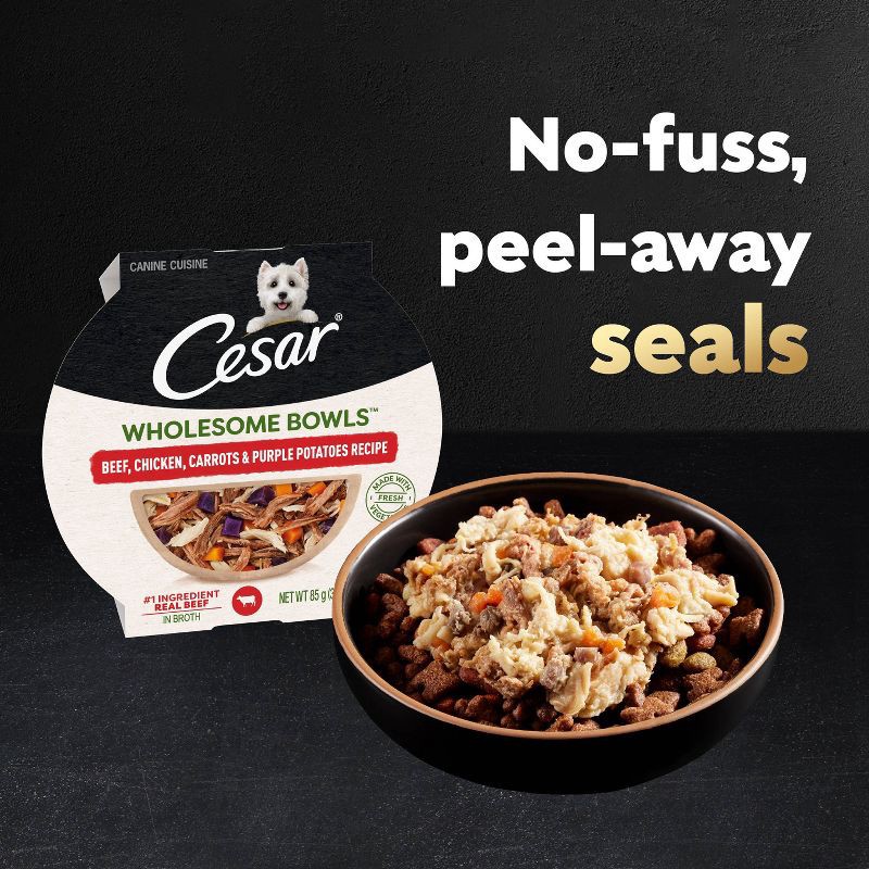 slide 4 of 10, Cesar Wholesome Bowls Chicken, Potato, Carrot, Vegetable and Beef Flavor Variety Pack Small Breed Wet Dog Food - 3oz/6ct, 6 ct; 3 oz