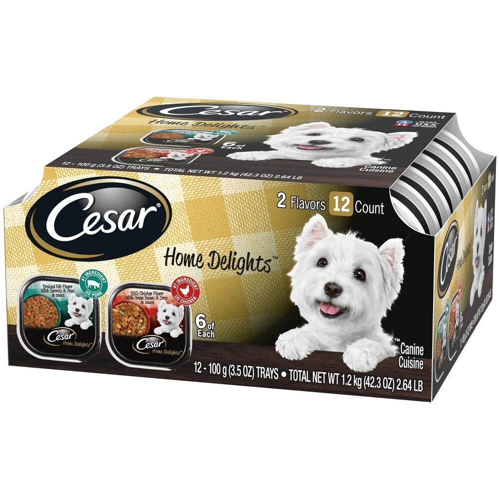 slide 3 of 4, Cesar Home Delights Braised Rib Flavor BBQ Chicken Flavor Wet Dog Food, 3.5 oz, 12 ct