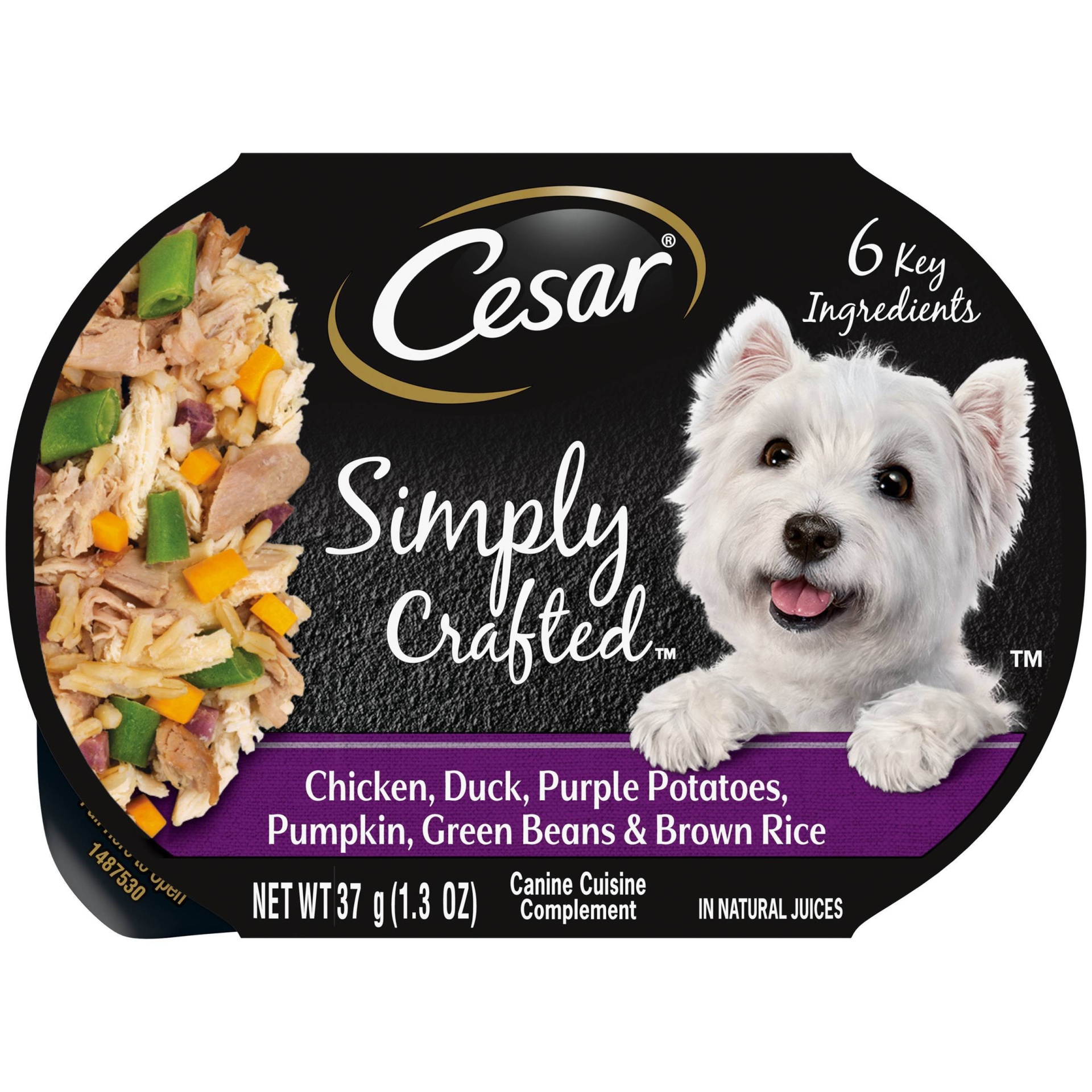 slide 1 of 4, Cesar Simply Crafted Wet Dog Food Complement Chicken, Duck, Pumpkin, Potato & Green Beans - 1.3oz, 1.3 oz