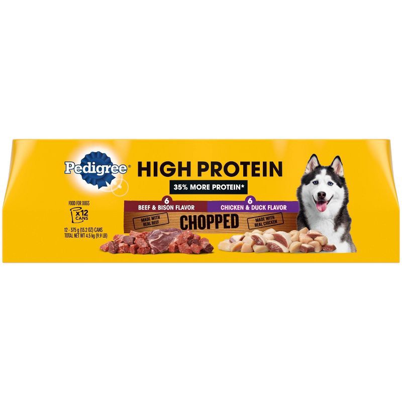 slide 1 of 4, Pedigree High Protein Chicken and Duck, Beef and Bison Adult Wet Dog Food - 13.2oz/12ct, 13.2 oz, 12 ct