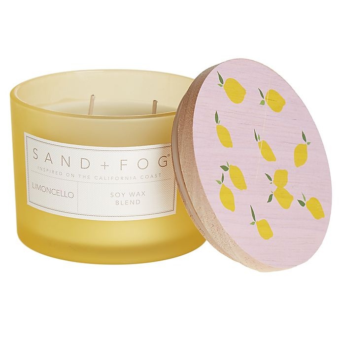 slide 1 of 1, Sand + Fog Limoncello Jar Candle with Painted Lemon Wood Lid - Yellow, 12 oz