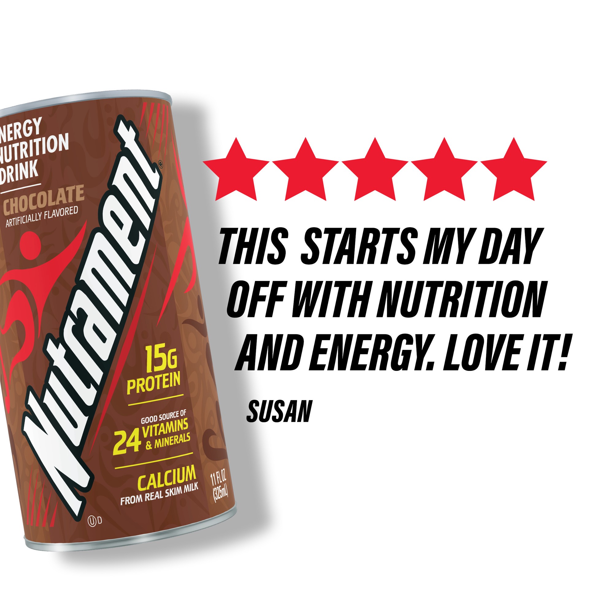 slide 8 of 8, Nutrament Chocolate Nutrition Drink, Energy Drink With Vitamins, Minerals And Protein, 11 Fl Oz Can, 11 fl oz