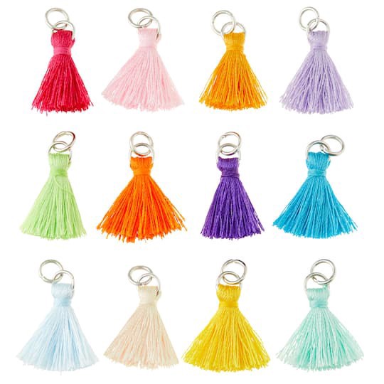 slide 1 of 2, Multicolored Tassel Rhodium Charm Mix By Bead Landing, 20 mm