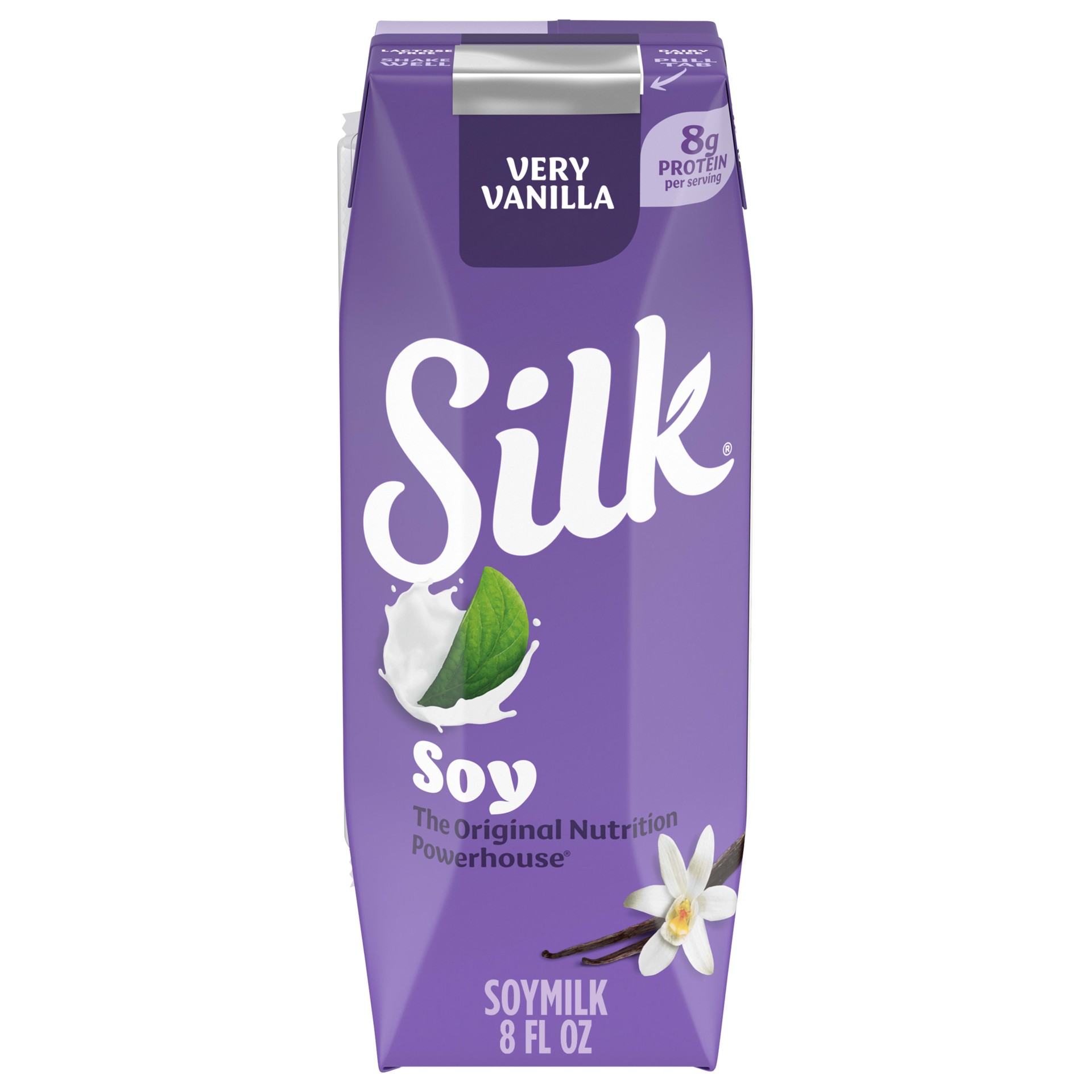slide 1 of 8, Silk Shelf-Stable Soy Milk Singles, Very Vanilla, Dairy-Free, Vegan, Non-GMO Project Verified, 8 oz., 8 fl oz