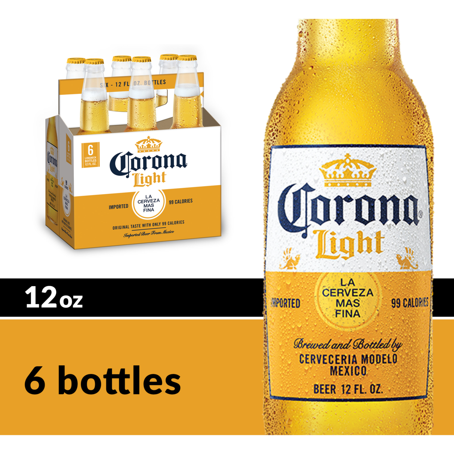 slide 2 of 8, Corona Light Mexican Lager Beer, 6 pk 12 fl oz Bottles, 4.0% ABV, 6 ct; 12 fl oz