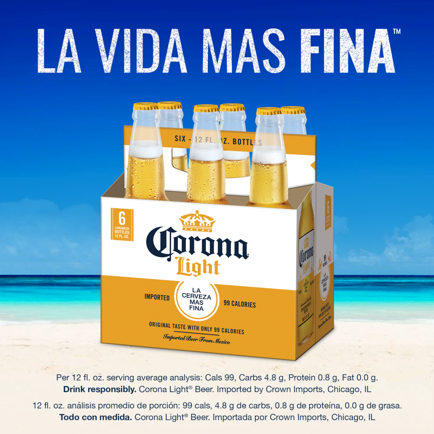 slide 3 of 8, Corona Light Mexican Lager Beer, 6 pk 12 fl oz Bottles, 4.0% ABV, 6 ct; 12 fl oz